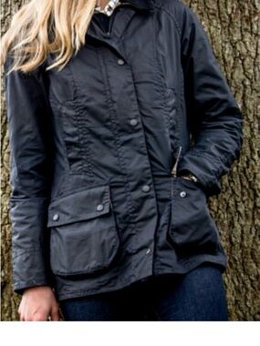 Barbour Beadnell Wax Jacket Tartan Lined‎ Corduroy Collar Women’s 12 US